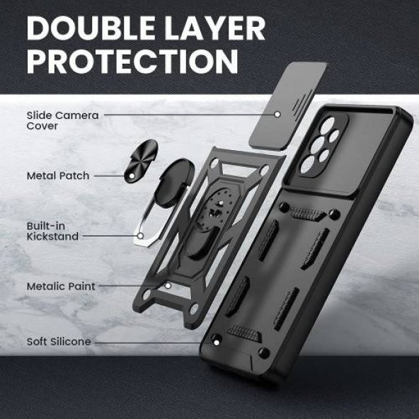 Xiaomi Redmi Note 8 Pro Kılıf Yüzüklü Standlı Kamera Korumalı + Ekran Koruyucu Nano Cam - 4