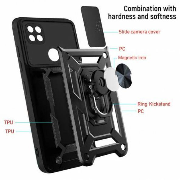 Xiaomi Redmi 9C Kılıf Silikon Yüzüklü Standlı Kamera Korumalı +5D Cam - 2