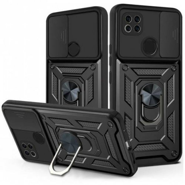 Xiaomi Redmi 9C Kılıf Silikon Yüzüklü Standlı Kamera Korumalı +5D Cam - 6
