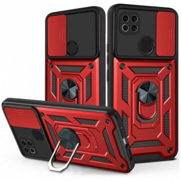 Xiaomi Redmi 9C Kılıf Silikon Yüzüklü Standlı Kamera Korumalı +5D Cam - 7