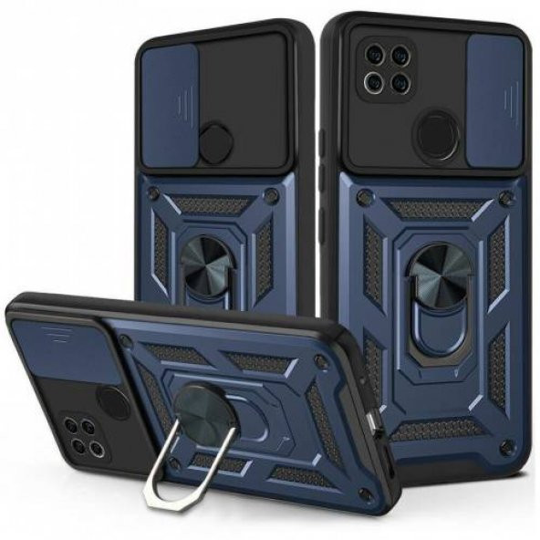 Xiaomi Redmi 9C Kılıf Silikon Yüzüklü Standlı Kamera Korumalı +5D Cam - 8