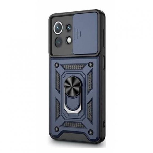 Xiaomi Mi 11 Lite Kılıf Silikon Yüzüklü Standlı Kamera Korumalı + Tam Ekran Koruyucu - 7
