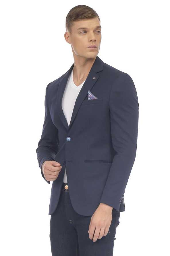 CEKMON Erkek Düğmeli İçi Astarlı Düz Renk Blazer Klasik Ceket - 6