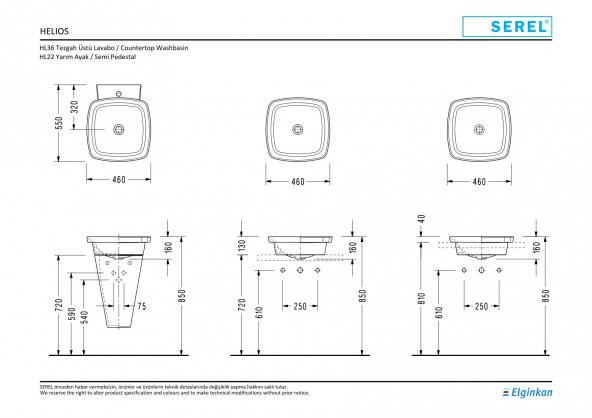 Serel Helios 46x46 cm Tezgah Üstü Çanak Lavabo HL36DXS110H - 2