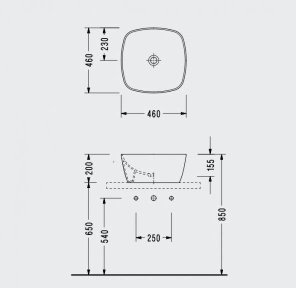 Serel 46x46 xm Tezgah Üstü Çanak Lavabo Batarya Deliksiz 3050DXS110H - 2