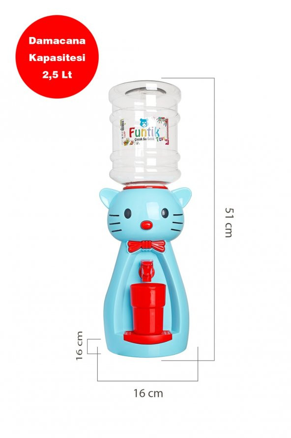 Funtik Kedi Konsepti Mavi Üzeri Kırmızı Çocuk Su Sebili - 2