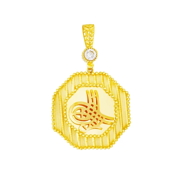 Altın Osmanlı Tuğralı Çerçeveli Kolye Ucu T059443
