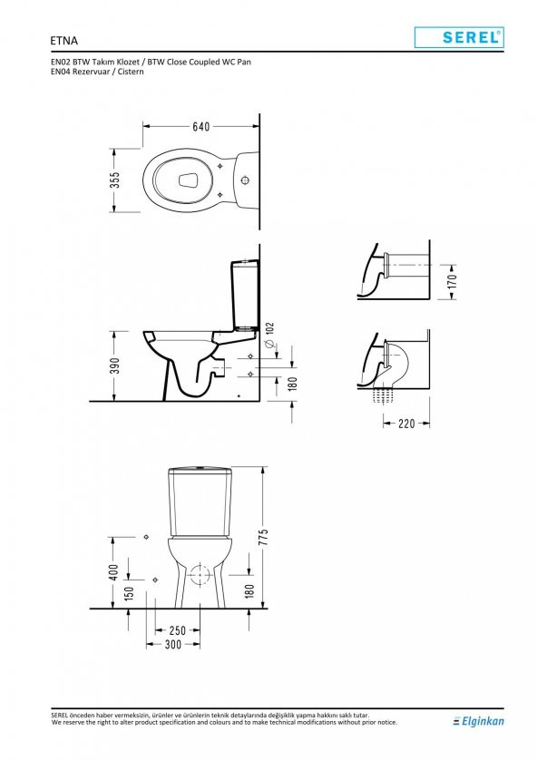 Serel Etna Duvara Sıfır Klozet Ve 37 Cm Rezervuar En02+En04 - 2