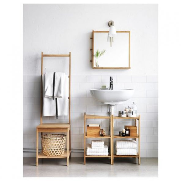 Bambu Banyo Raf Ünitesi 34x60 Cm MeridyenDukkan Üçgen Model Banyo Rafı Doğal - 3