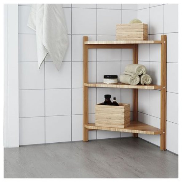 Bambu Banyo Raf Ünitesi 34x60 Cm MeridyenDukkan Üçgen Model Banyo Rafı Doğal - 5