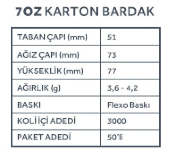 Kağıt Karton Bardak Tek Kullanımlık Çay Kahve Bardağı - 7 Oz - 3000 Adet / Koli - 3