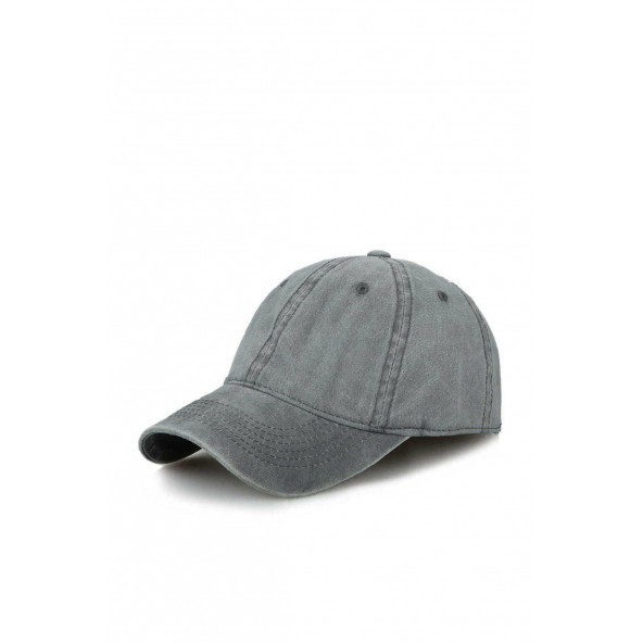 Unisex Pamuk Vintage Yıkanmış Eskitme Kep Şapka Gri