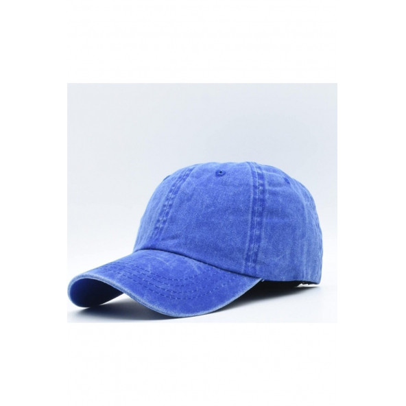 Unisex Pamuk Vintage Yıkanmış Eskitme Kep Şapka Mavi