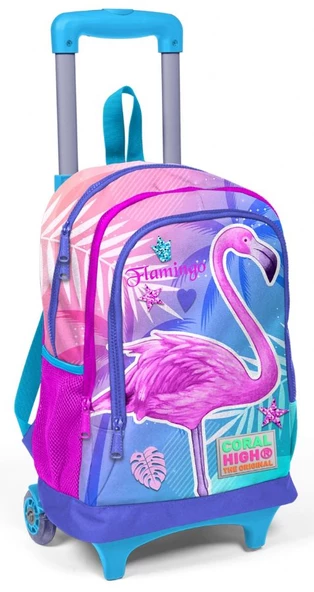 Coral High Mavi Flamingo Kız Çocuk Çekçek Çanta Seti - Işıklı Tekerlekler - 2