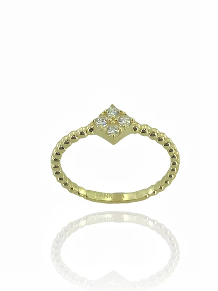 8 Ayar Minik Dört Taş Zirkon Altın Yüzük - Resim 2