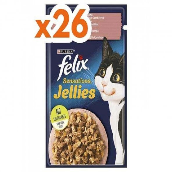 Felix Pouch Sensations Jellies Somon ve Karidesli Yaş Kedi Maması 85 Gr x 26 Adet