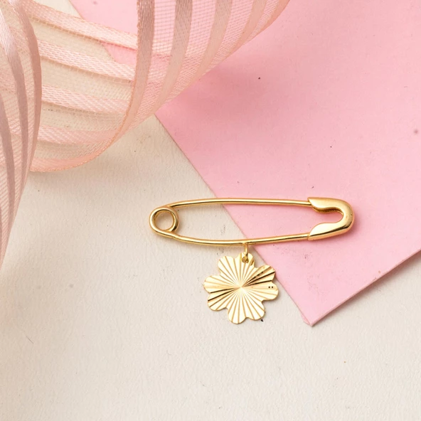 Yoncalı Altın Çengel Çocuk İğnesi - Resim 3