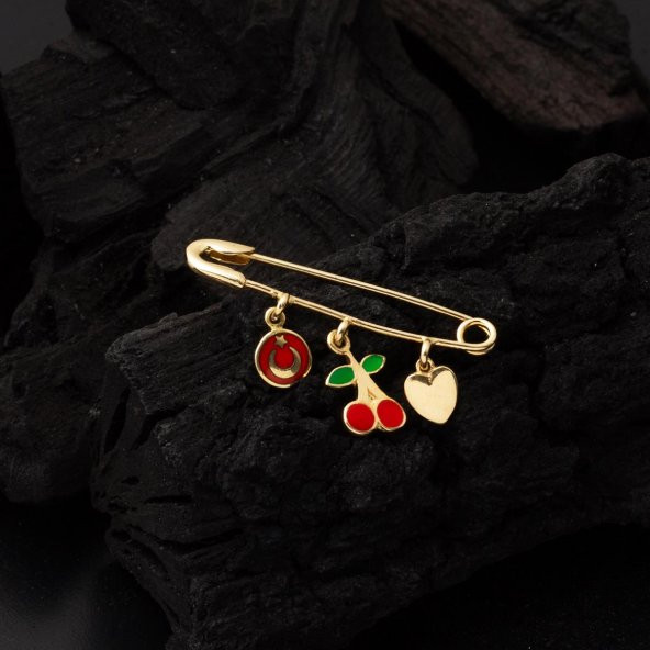 Kiraz & Kalp Altın Çengelli İğne - Resim 2