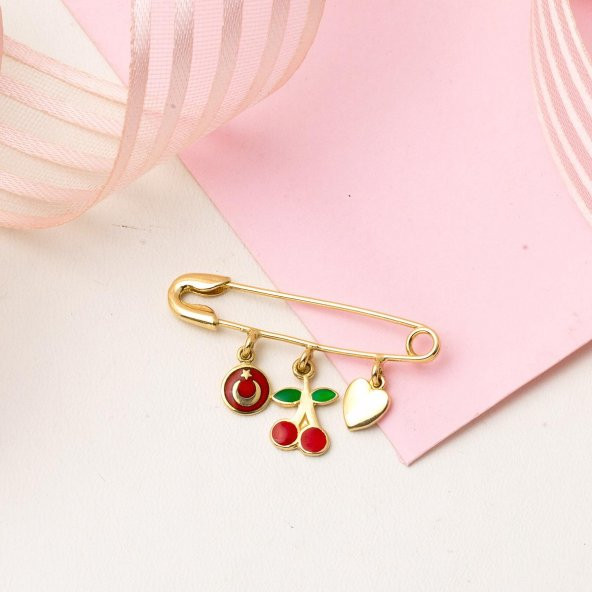 Kiraz & Kalp Altın Çengelli İğne - Resim 3