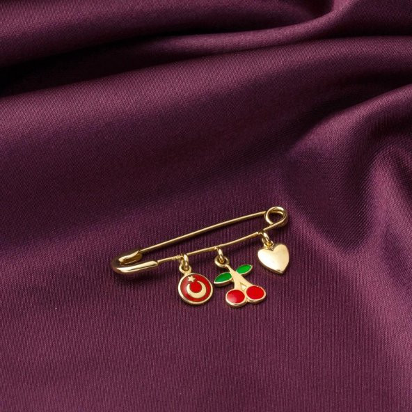 Kiraz & Kalp Altın Çengelli İğne - Resim 4