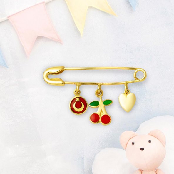 Kiraz & Kalp Altın Çengelli İğne - Resim 5