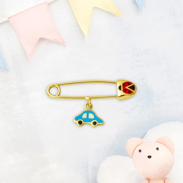 Arabalı 14 Ayar Altın Çengel İğnesi - Resim 5