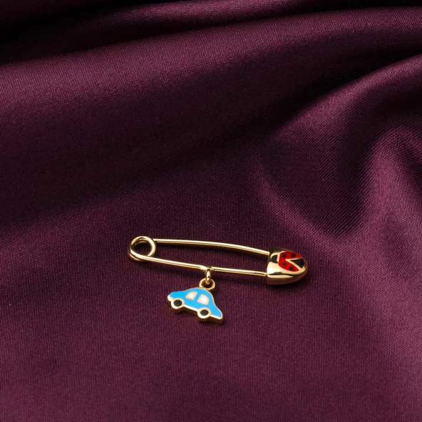 Arabalı 14 Ayar Altın Çengel İğnesi - Resim 4