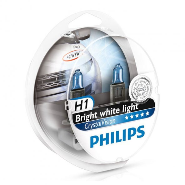 Philips Philips Crystal Vision H1 Otomobil Far Ampulü (12258CVSM) Beyaz Işık (2’Li Set + Mavi T10 Park