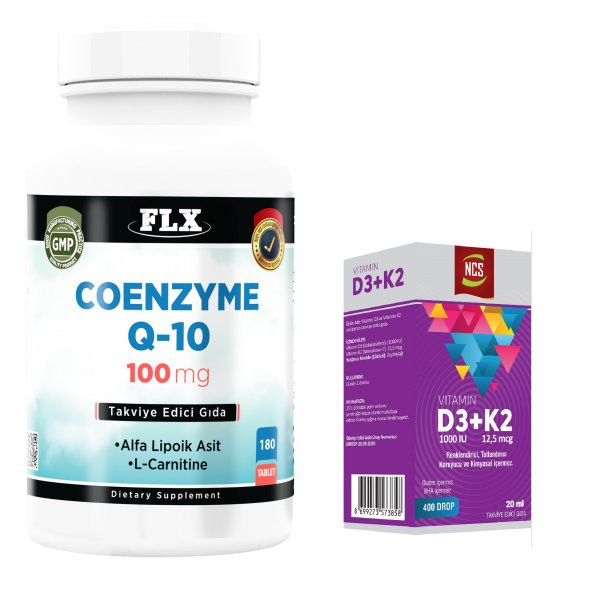 Coenzyme Q-10 100 MG 180 Tablet + Vitamin D3 Vitamin K2 20 ML