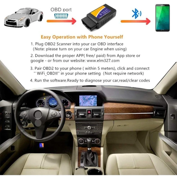 ELM327 OBD2 V2.1 Bluetooth Gelişmiş Araç Tarayıcı Araç Oto Arıza - 9