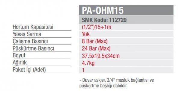 Palmera PA-OHM15 Otomatik Hortum Makarası 15M Geri Sarımlı - 2