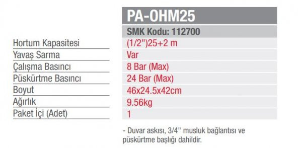 Palmera PA-OHM25 Otomatik Hortum Makarası 25M Geri Sarımlı - 2