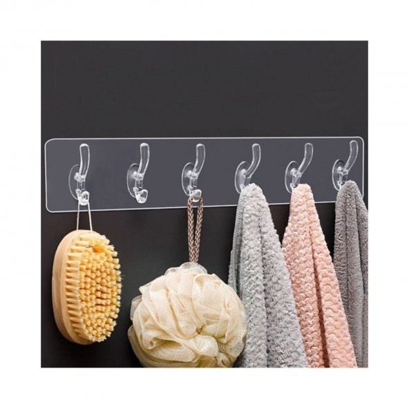 6lı Yapışkanlı Şeffaf Duvar Askısı Banyo Mutfak Düzenleyici Askı Pratik Kanca Askılık - 5