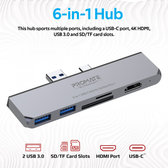 Promate SURFACEHUB-7 Usb Hub Type-c / Usb Bağlantı, Hdmı, Kart Okuyucu, Hdmı Ve Type-c - 2