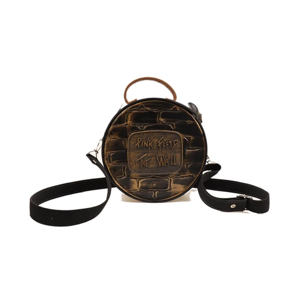 YUVARLAK MODEL KARIŞIK DESEN PİNK FLOYD TASARIM OMUZ ÇANTASI