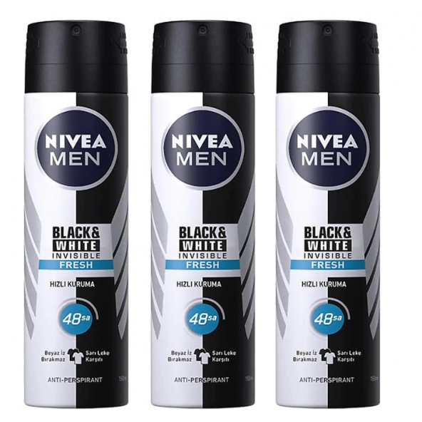 Nivea Men Invisible For Black & White Fresh 150 ml 3 Adet Deo Sprey