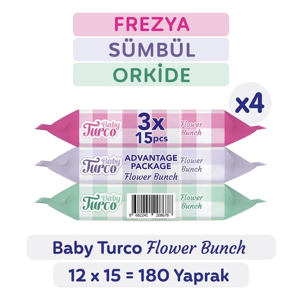 Baby Turco Flower Bunch Cep Mendili 12x15 (180 Yaprak)