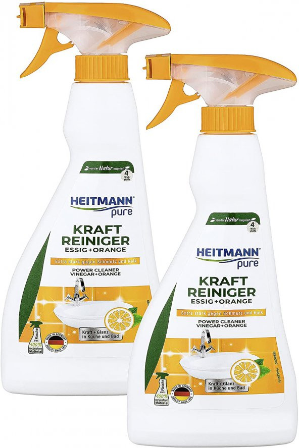 HEITMANN Pure Güçlü Yüzey Temizleyici Sirke + Portakal 500 ml X 2 Adet