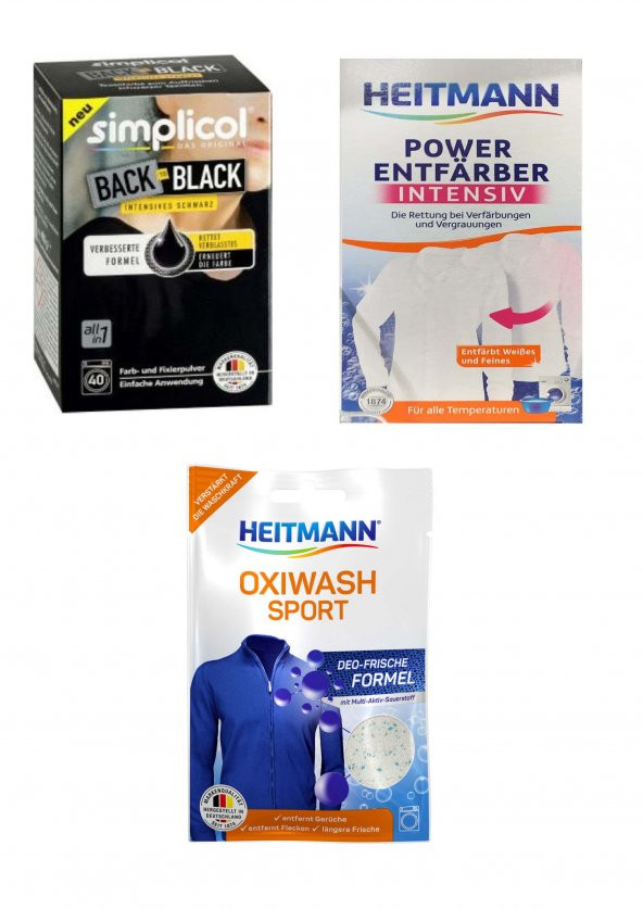 Siyah Toz Tekstil Boyası+Spor Kıyafetler için Leke Çıkarıcı+Beyaz Çamaşırlar için Beyazlatıcı