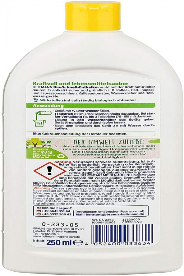 Kahve Makineleri İçin Biyo Hızlı Kireç Çözücü Sıvı 250 ml x 6 Adet - 3