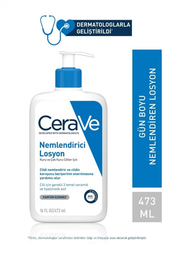 CERAVE Nemlendirici Losyon Kuru Ciltler Seramid ve Hyalüronik Asit İçerikli Yüz Vücut 473ml