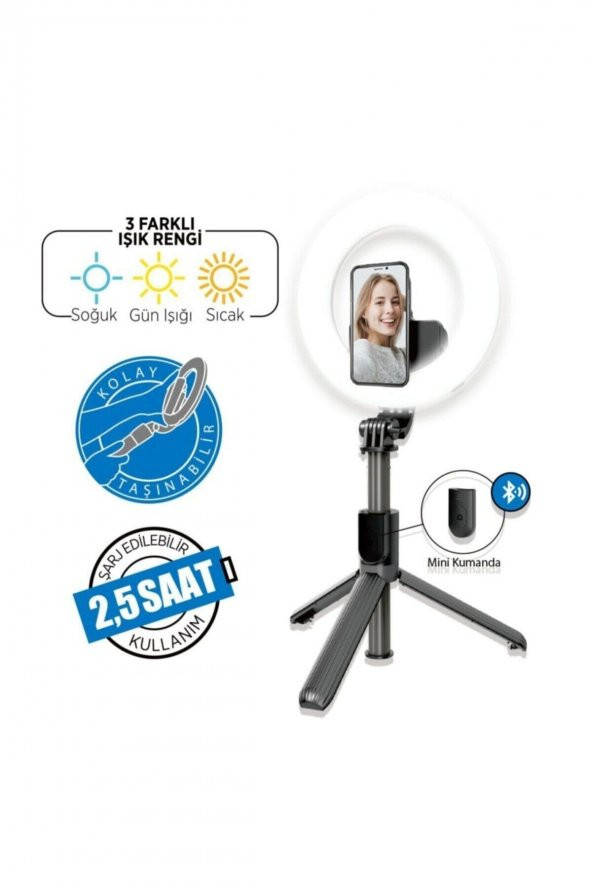 Siyah Bluetoothlu Tripodlu Led Lambalı Selfie Sopası Plbs-01 Storm-x - 2
