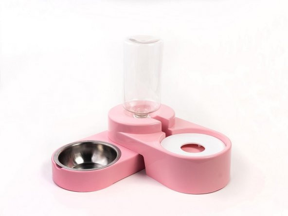 Miapet Köşeli Ayarlanabilir Hazneli Çelik Taslı Kedi-Köpek Mama Ve Su Kabı Seti 1000ml Pembe - 3