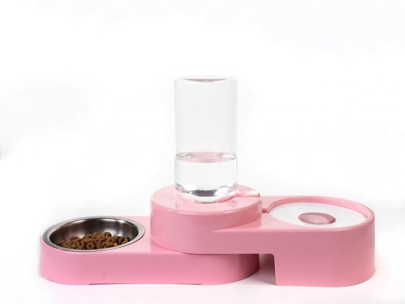Miapet Köşeli Ayarlanabilir Hazneli Çelik Taslı Kedi-Köpek Mama Ve Su Kabı Seti 1000ml Pembe - 5