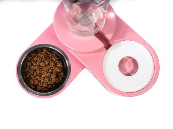 Miapet Köşeli Ayarlanabilir Hazneli Çelik Taslı Kedi-Köpek Mama Ve Su Kabı Seti 1000ml Pembe - 6