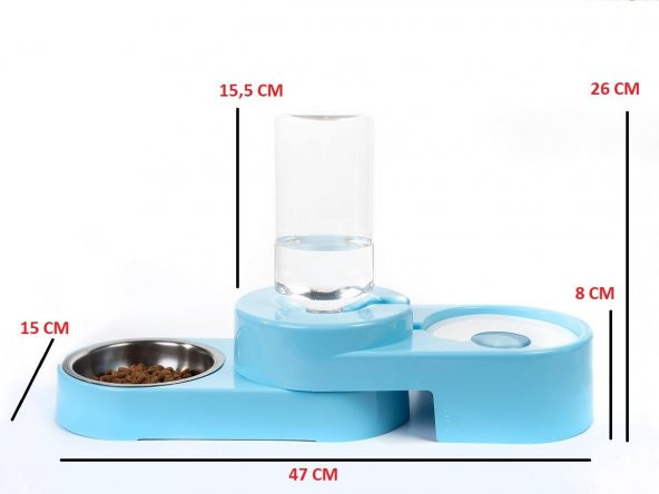Miapet Köşeli Ayarlanabilir Hazneli Çelik Taslı Kedi-Köpek Mama Ve Su Kabı Seti 1000Ml Turkuaz - 2