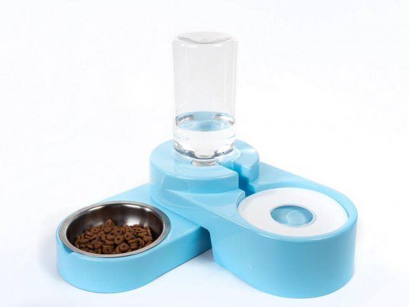 Miapet Köşeli Ayarlanabilir Hazneli Çelik Taslı Kedi-Köpek Mama Ve Su Kabı Seti 1000Ml Turkuaz - 4