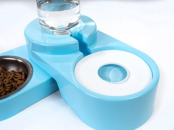 Miapet Köşeli Ayarlanabilir Hazneli Çelik Taslı Kedi-Köpek Mama Ve Su Kabı Seti 1000Ml Turkuaz - 5