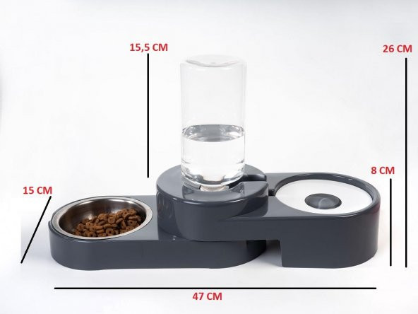 Miapet Köşeli Ayarlanabilir Hazneli Çelik Taslı Kedi-Köpek Mama Ve Su Kabı Seti 1000Ml Gri - 2