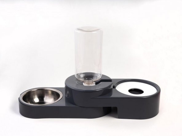 Miapet Köşeli Ayarlanabilir Hazneli Çelik Taslı Kedi-Köpek Mama Ve Su Kabı Seti 1000Ml Gri - 3